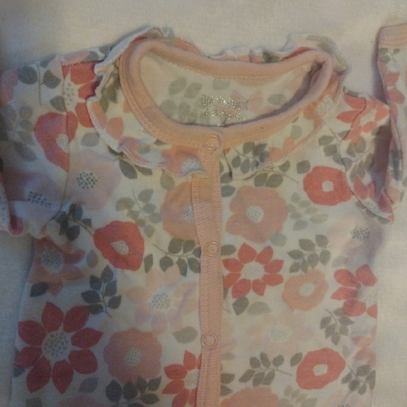 Baby Gear Pink and Green Floral Footies with Ruffled Sleeves​ - Picture 4 of 5